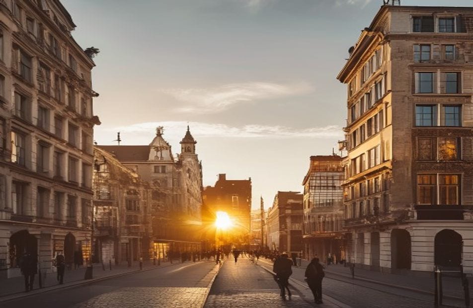 Rue de Bruxelles à l'heure dorée